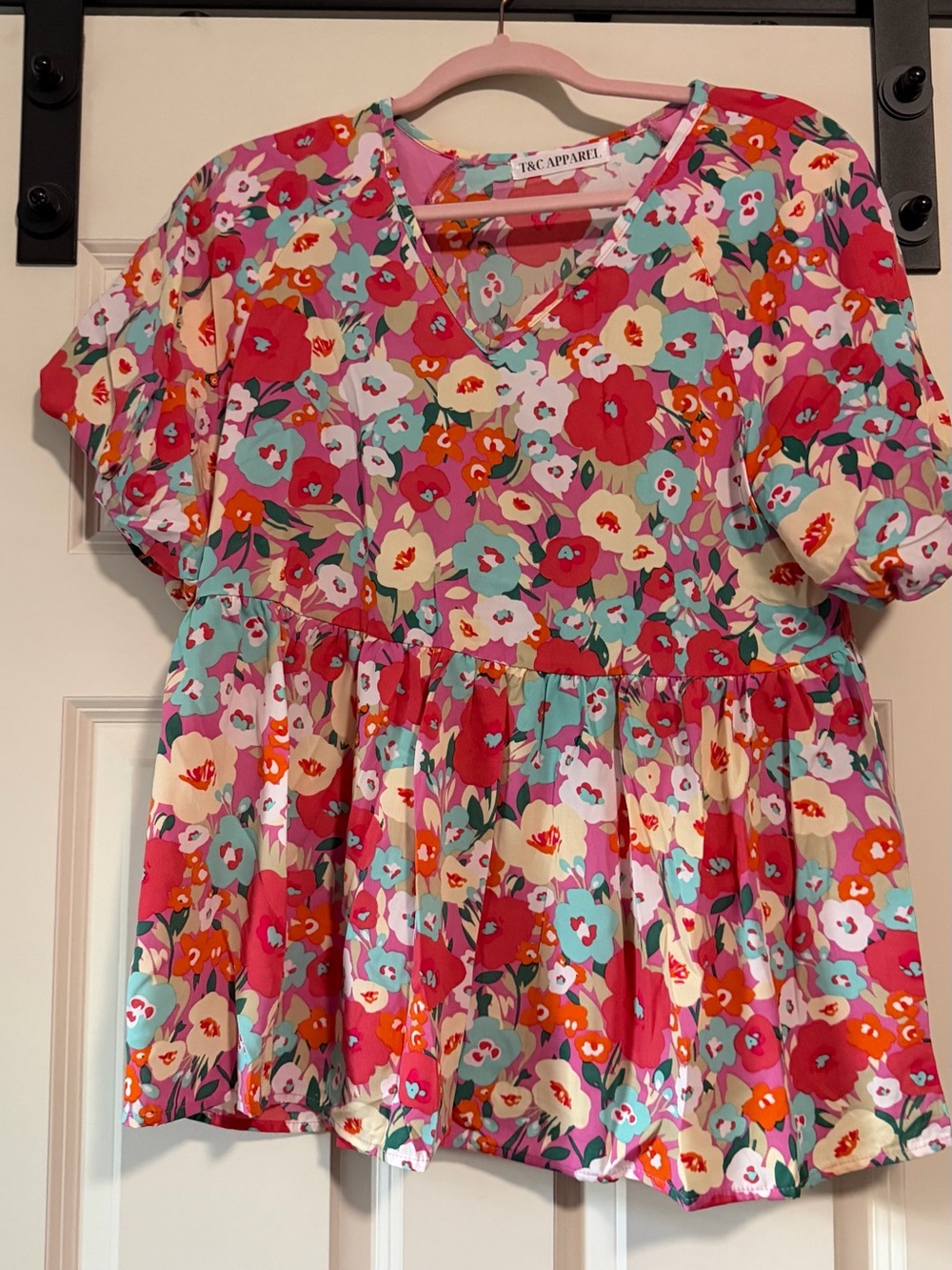 Girls' Floral Peplum Top - Pink Multi